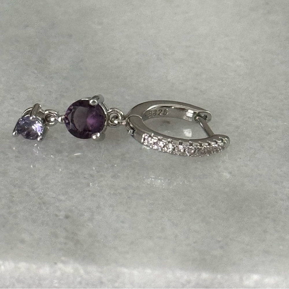 NEW DROP Sterling Silver Crystal Pave Purple Dangle Huggie Hoop Earrings - Picture 5 of 6